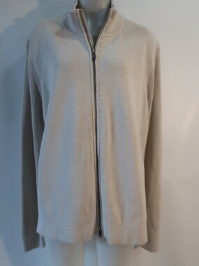 Mens Theory Walton Beige (Item-90) Full Zip Cotton Cardigan Sweater XL